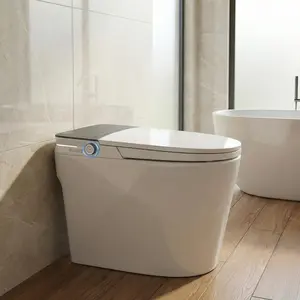 ADA Height Smart Commercial Toilet with Integrated Bidet – Auto Open/Close Lid, Foot Detector Flush, Immediate Warm Water, Heated Elongated Seat, Air Dry, LED Night Light, Remote Control – One-Piece Design