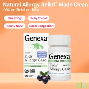Genexa Kids Allergy Care | Drug Free, Non-Drowsy Children's Allergy & Decongestant Remedy | Vegan & Non-GMO | Homeopathic Relief Made Clean | Delicious Organic Acai Berry Flavor | Chewable Tablets Ages 3-11