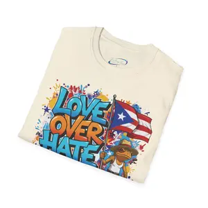 Love Over Hate Puerto Rico Flag T-Shirt  Amor Sobre Odio Tee