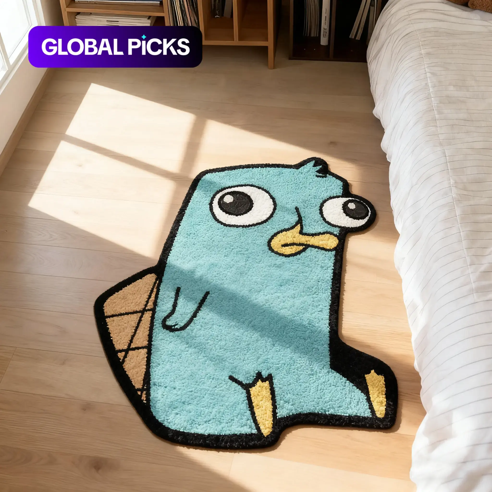 Funny Platypus Cartoon Rug, Animal Pattern Rug, Soft Plush Blue Carpet, Unique Decorative Floor Mat for Living Room & Gaming Room in Casual Style #GLOBAL PICKS