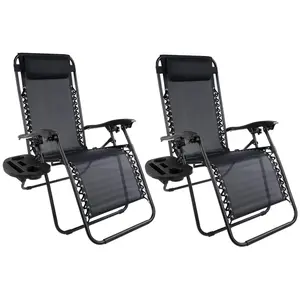 Pure Garden Set of 2 Outdoor Zero Gravity with Side Tables