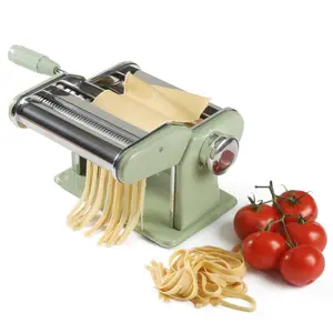 Sur La Table Kitchen Essential Va Bene Manual Pasta Maker Machine, Noodle Maker with Rollers and Cutters, Perfect for Spaghetti, Fettuccini, Lasagna or Dumpling Skin Silver, Stainless Steel/Juniper Green