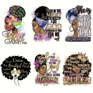 6 Pack African Women Power Iron on Patches Multi Color Inspirational Quotes Vinyl Heat Transfer Stickers for T Shirts Backpacks Hats DIY Fashion Decoration Encouraging African Female Design