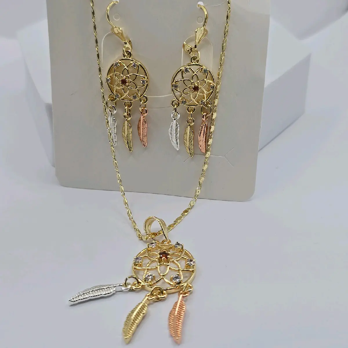 DREAMS catcher fashion set chain with earrings gold-plated 18"inches small size