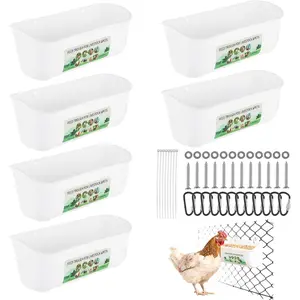 2/4/6 Pack Hanging Goat Feeder – 3.5 Quart Chicken Waterer & Feed Trough with Clips – Fence Poultry Livestock Feeder for Farm & Outdoor Use – White