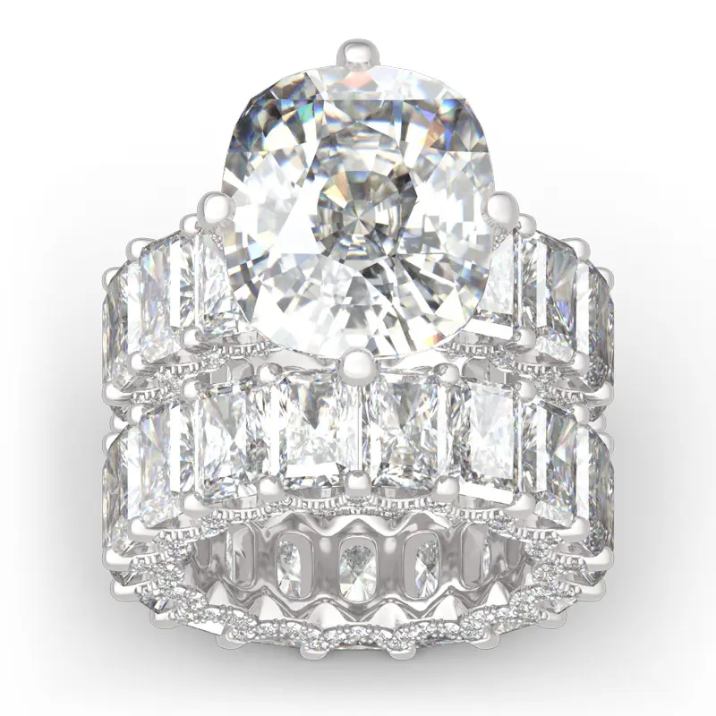 Jeulia Cushion Cut Three Sided Pave Sterling Silver Eternity Ring Set SEC Finejewelry Elegant Pave Setting