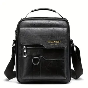 New men's PU leather shoulder bag, classic style, retro fashion, adjustable shoulder strap, multi-layer, handbag, messenger bag, crossbody bag, business casual briefcase, travel, backpack, daily commuter bag for men and women, New Year, Christmas gift