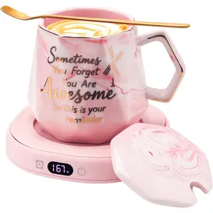 Coffee Mug Warmer & You are Awesome Mug Set,  Heated Electric Cup Warmer for Desk Office, 4 Temperature Control Beverage  Coffee Warmer, 8 Hrs Auto Shut Off Candle Plate, Ideal Gifts for Women