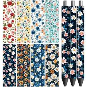 UV DTF Pen Wraps Transfer Sticker Printed Floral Pattern - 48pcs Waterproof HD Print UV DTF Pen Adhesive Decals for DIY Pencil Pen Decorative Crafts Gifts Giving Art Stickers