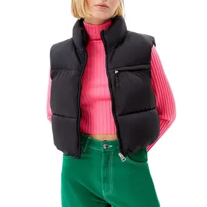 Women's Cropped Puffer Vest Warm Solid Color Lightweight Sleeveless Zipper Down Jacket for Winter Outwear Streetwear Womenswear