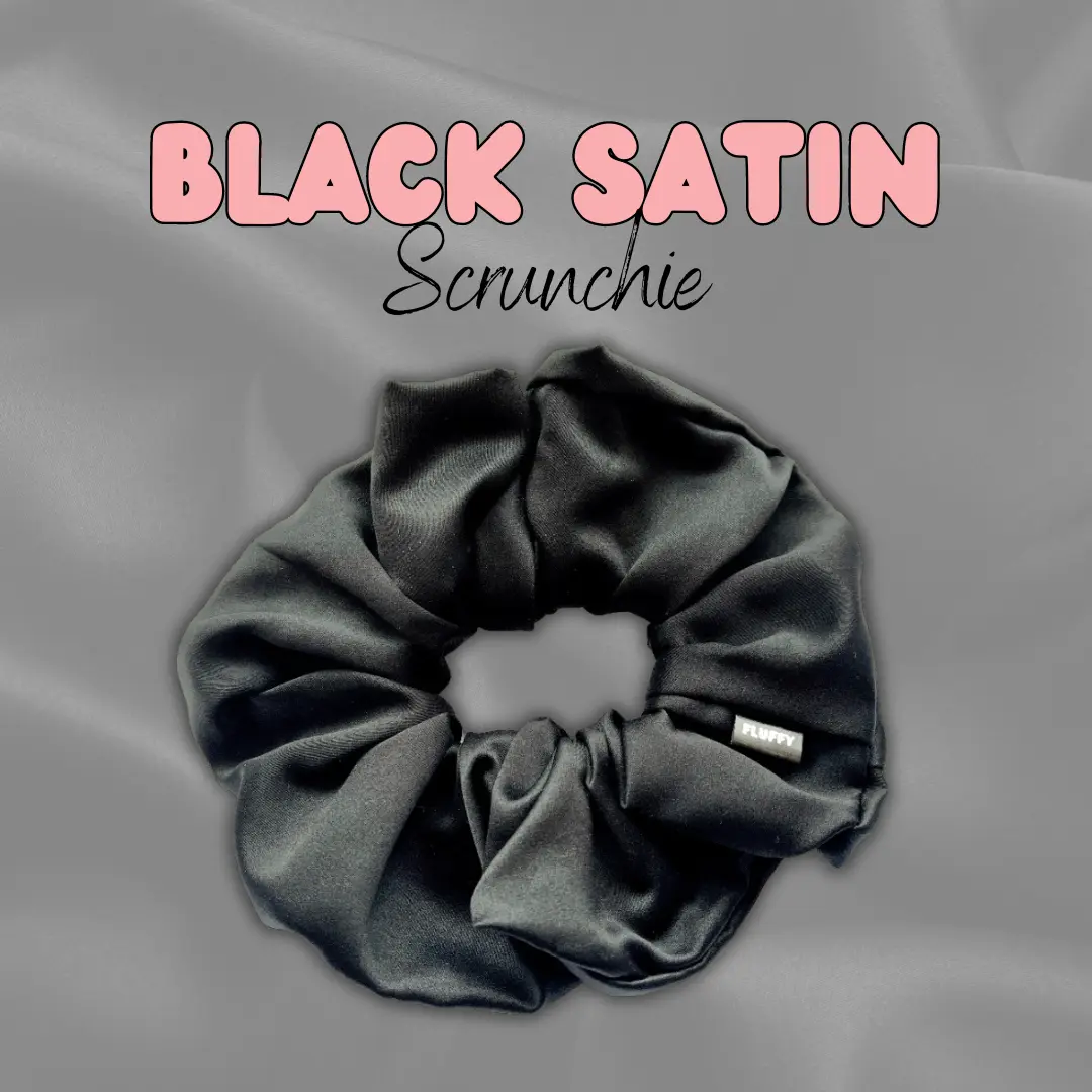 Black Satin Fluffy Scrunchie - Sleek and Stylish