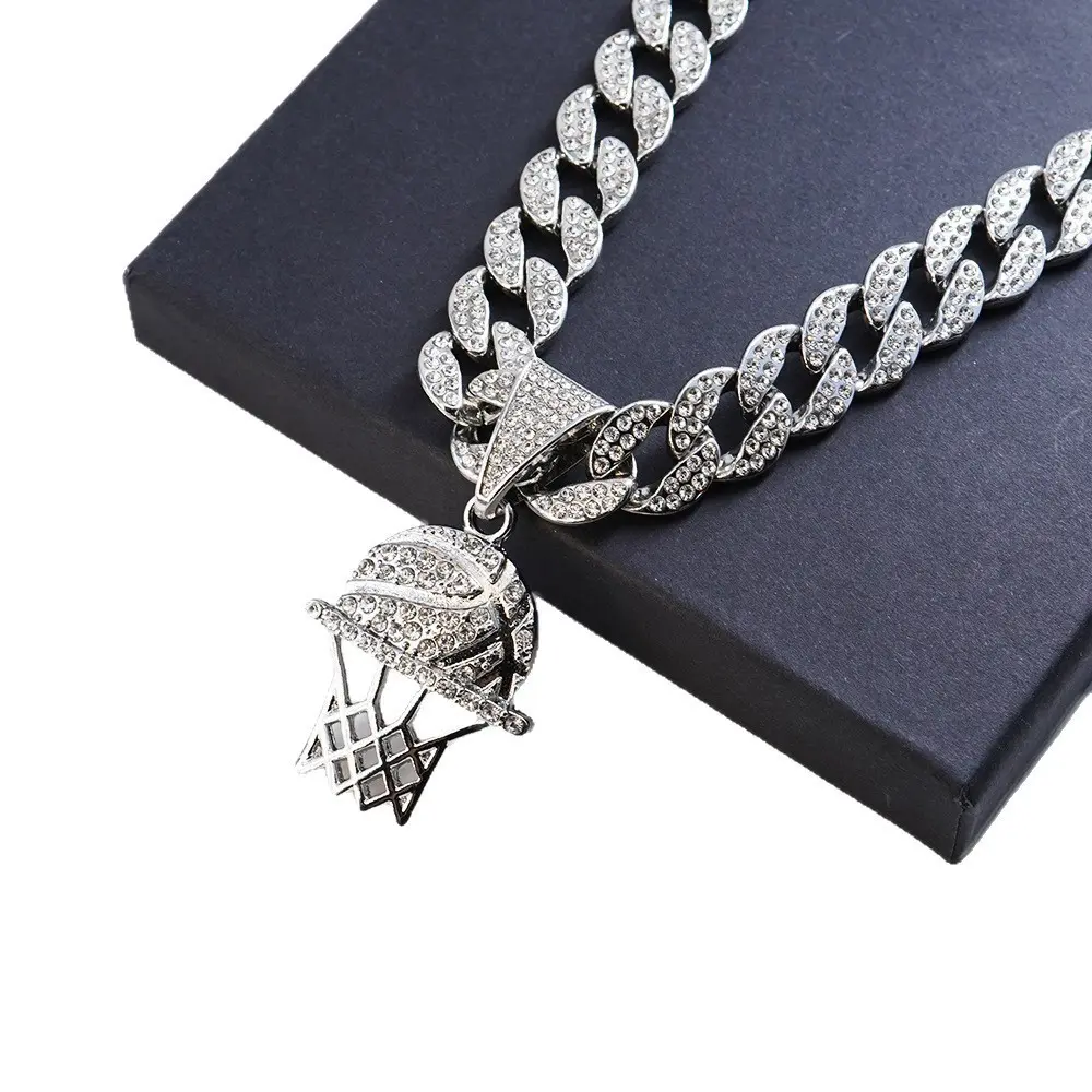 Hollow Basketball Hoop Pendant Necklace, Zinc Alloy Sports Jewelry for Unisex Basketball Fans, Unique Design, Customizable Names, Elegant Daily Personality Accessory (Choking Hazard: Small Parts)