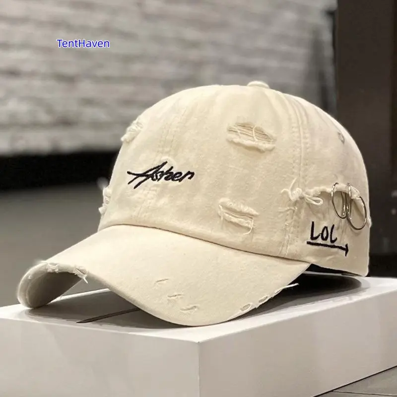 Unisex Vintage Trucker Hat - Torn Look, Faded Worn Fabric, Letter Embroidery, Casual Streetwear, Outdoor Wear, Customizable Cap for Spring Use, TikTok Shop Pick
