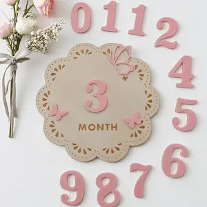 Wooden Calendar Plate Butterfly Theme Baby Milestones, Multi-Functional Photo Prop and Bedroom/living Room Decor, Home Decoration, Classic Style, Desktop Installation, Wood Sign