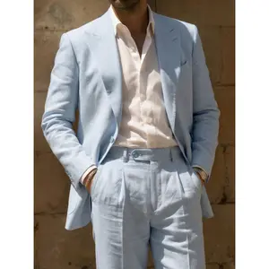 Men's 2-Piece Linen Suit Summer Wedding Formal Party Event Tuxedo Elegant Casual Business Formal Wear SpringStatements Modern Style Long Sleeve