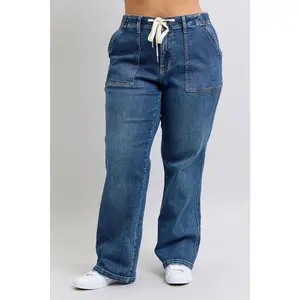 Judy Blue Plus Size High Waist Drawstring Wide Leg Jeans