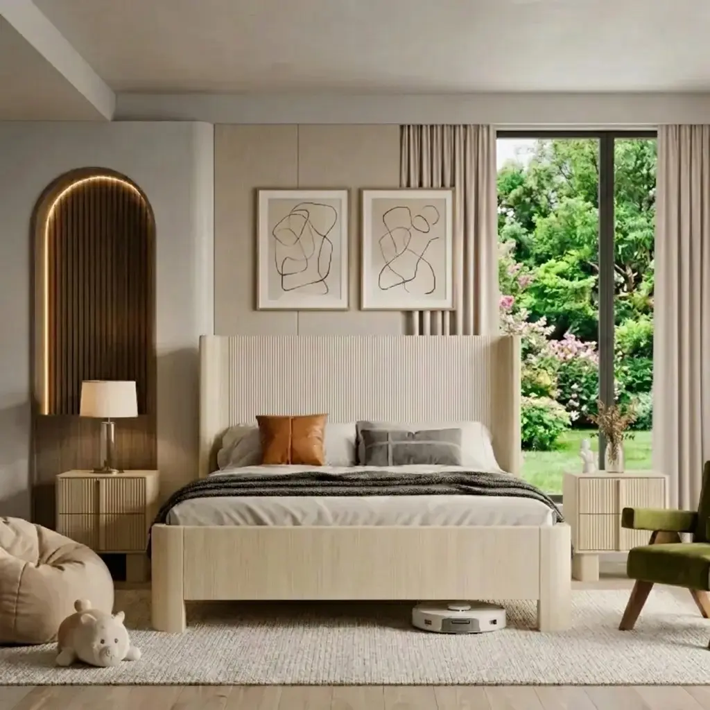 【DealsForYouDays】Queen LED Upholstered Bed Frame with Motion Sensor Lights, Wingback Platform Bed with Sturdy Support, No Box Spring Needed, Whitewashed Oak#SummerVibes