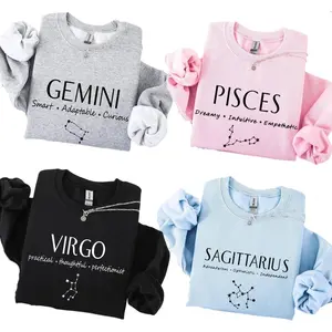 Zodiac Graphic Sweatshirt, Bold College Varsity Letter Astrology Crewneck, Cozy Unisex Horoscope Pullover for Men And Women, Trendy Star Sign Sweater, Casual Daily Outfit, Perfect Birthday Gift for Zodiac Lovers - AL