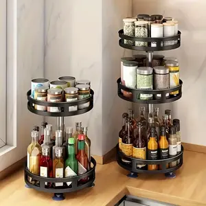 Rotating Spice Rack, Multifunctional Spice Storage Rack, Space Saving Non-slip Desktop Storage Organizer for Kitchen & Home, Adjustable Removable Tray