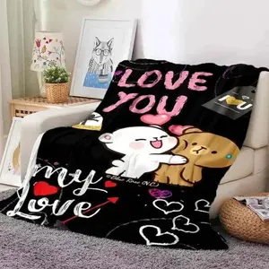 Cute Bubu And Dudu Series Blanket Cartoon Print Kids Warm Flannel Soft Comfortable Home Travel Blanket Bed Blanket Birthday Gift, Gift For Kids, Gift For Men & Women
