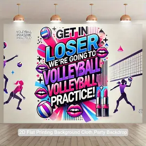 1pc Volleyball Party Backdrop - Purple Pink Blue Volleyball Practice Banner with Motivational Quotes, Indoor/Outdoor Photography Background for Volleyball Training, Birthday Decorations, Sports Events - Lightweight Polyester Tapestry No Electricity
