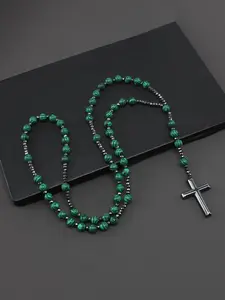 Men's Beaded Necklace, Fashionable Cross Charm Decor Necklace for Party, Daily Decor, Trendy All-match & Exquisite Jewelry for Birthday Gift