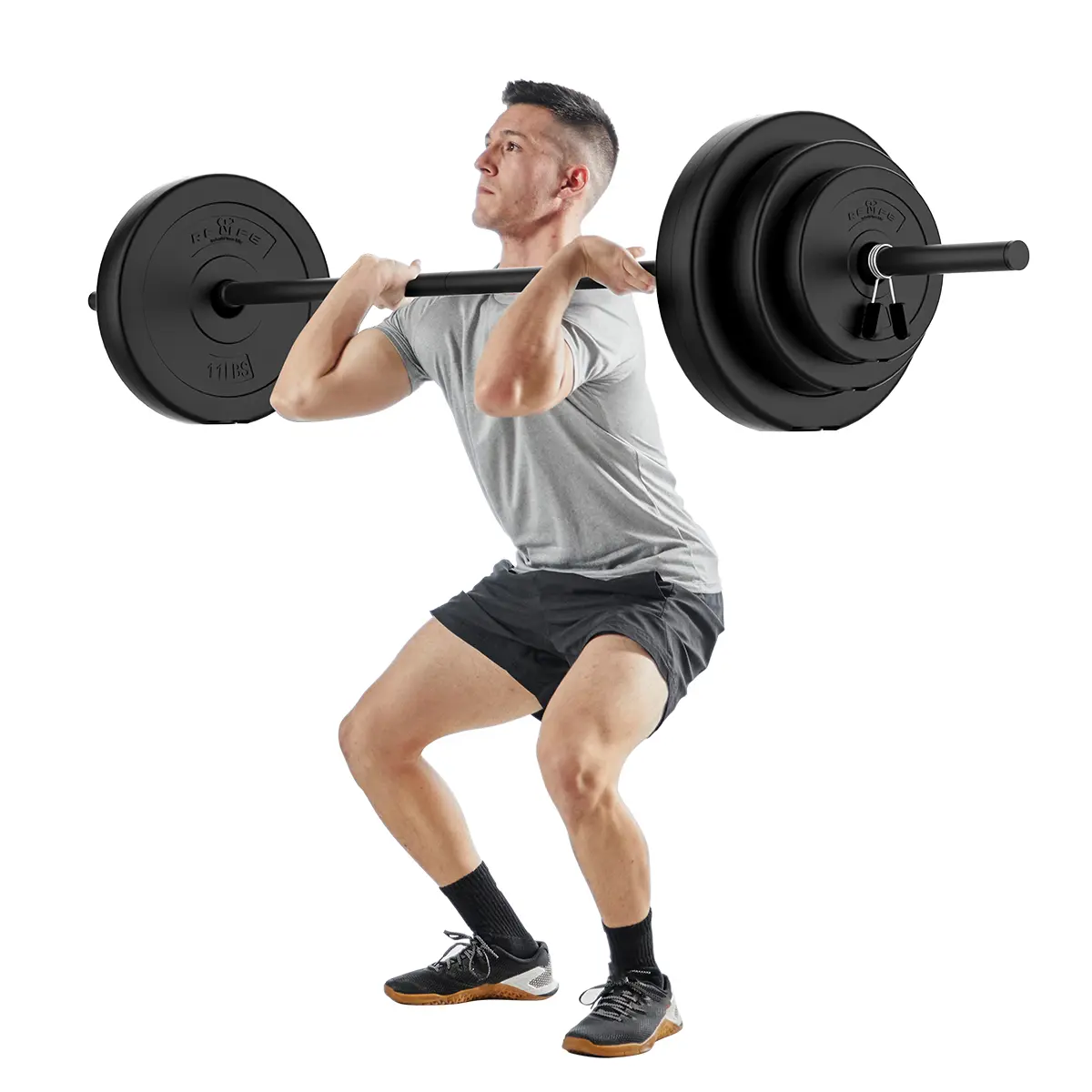 RELIFE REBUILD YOUR LIFE Adjustable Barbell Weight Set, 44 lbs Standard Home Gym Equipment with 4.8ft Bar & Rubber-Coated Plates for Lifting & Bodybuilding, Fitness Set
