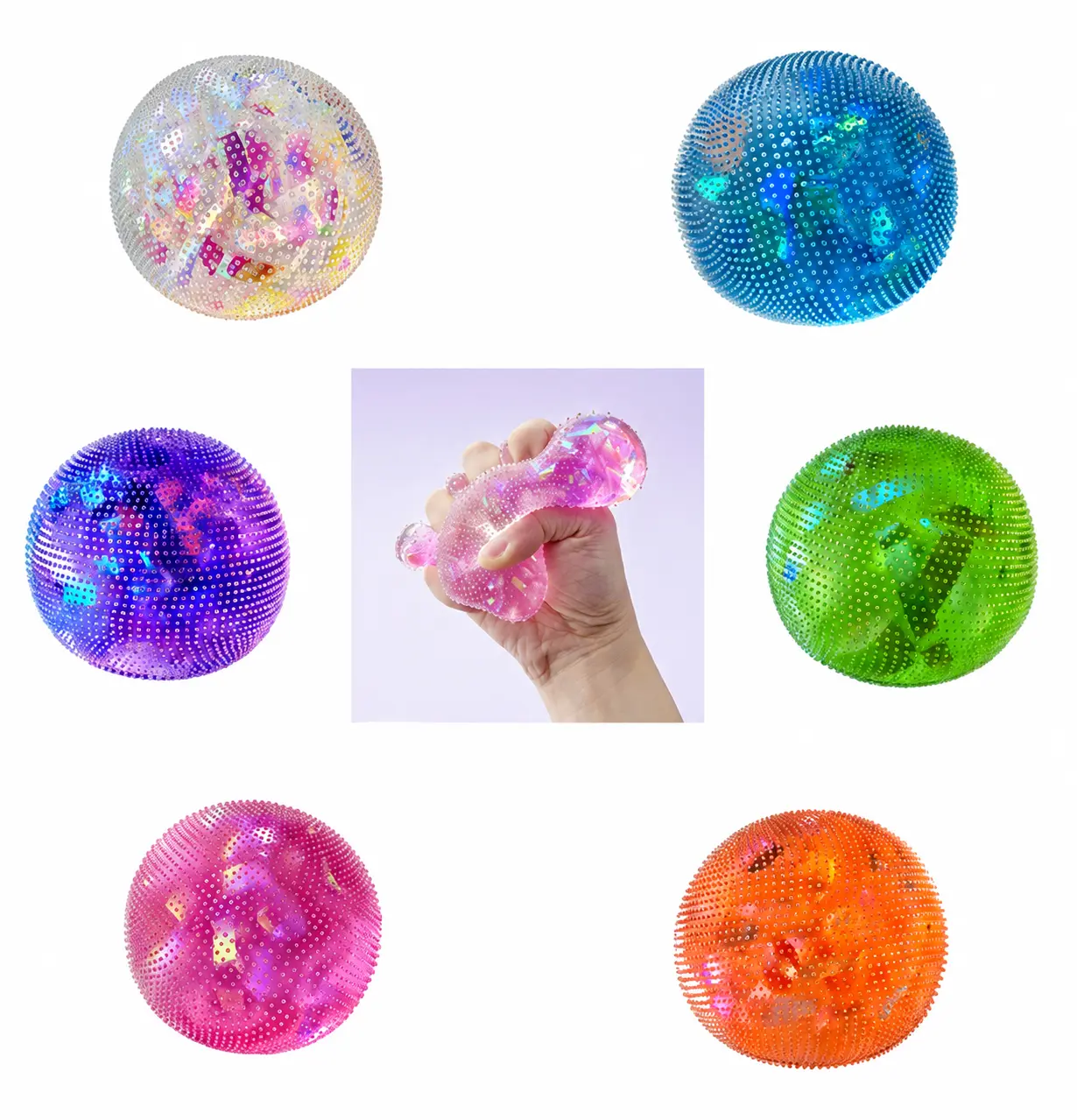 MINISO Spiky Texture Glitter Sensory Stress Ball - Squishy Sensory Play Fidget Toy for Stress Balls Squeeze, Decompression Squeeze, Anxiety Relief, Hand Exercise (Back to School)