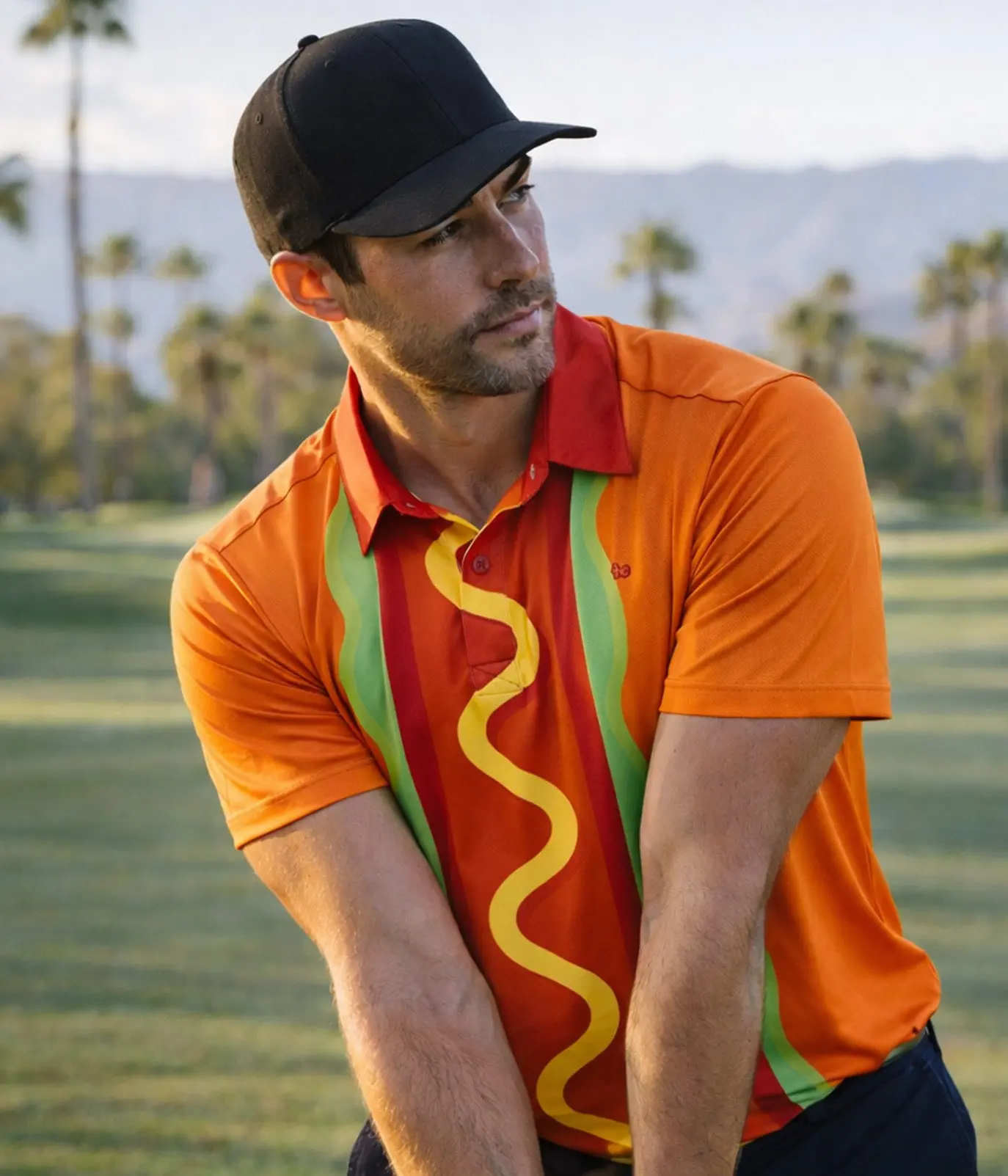 Men's Hot Dogger Stripe Golf Polo with 4-Way Stretch, Super Soft Moisture-Wicking Athletic Sports Top for Golf Rounds, Sporty Chic, Button, Fitted, Quick Dry, Short Sleeve, Anti-Odour Men's Sports Polo