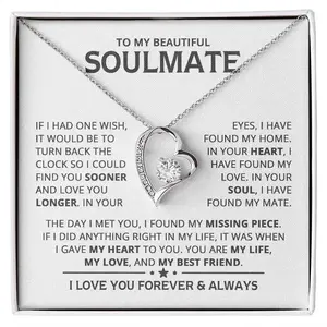 To My Beautiful Soulmate Heart Necklace Gift With Box Couples Gifts Necklace To My Soulmate Necklace Birthday Christmas Jewelry Romantic Gifts For My Wife with Message Card Box Personalized Gift Present Pendant for Future Wife Soulmate Girlfriend