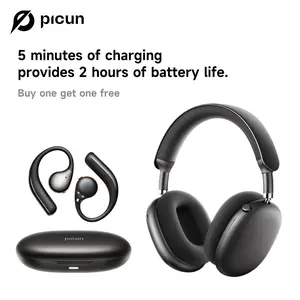 Picun F8 Pro Over Ear Headphones + T61 Earbuds Bundle, Hybrid ANC Up to 52dB, 5 ENC Microphone Call Noise Reduction, Bluetooth Multipoint, 40mm High Fidelity Drivers, Detachable Fabric Cushions, Long Battery Life 96H Standby