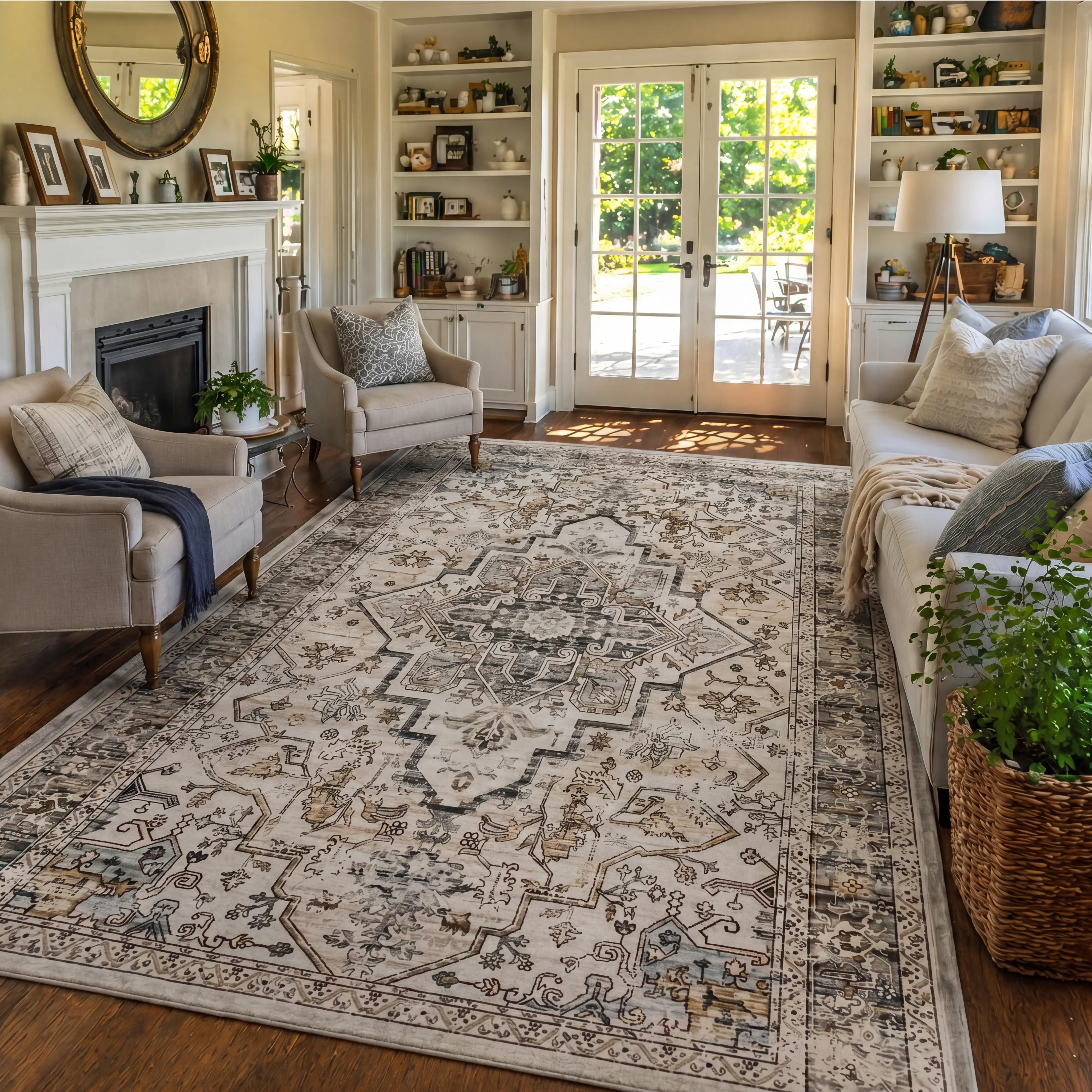 YIHOUSE 2nd Gen Boho Runner Rug - Fully Washable, Neutral Vintage Soft Low-Profile Carpet, Non-Slip Stain-Resistant Pet-Safe Floor Mat for Living Room, Entryway Aesthetic Home Decor,back to school,dorm essentials,home essentials