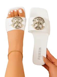 Women's Flat Sandals, Metal Buckle, Rubber Material, Rubber Sole, Multiple Colors Available, Comfortable Casual Shoes, Ideal Valentine's Day Gift