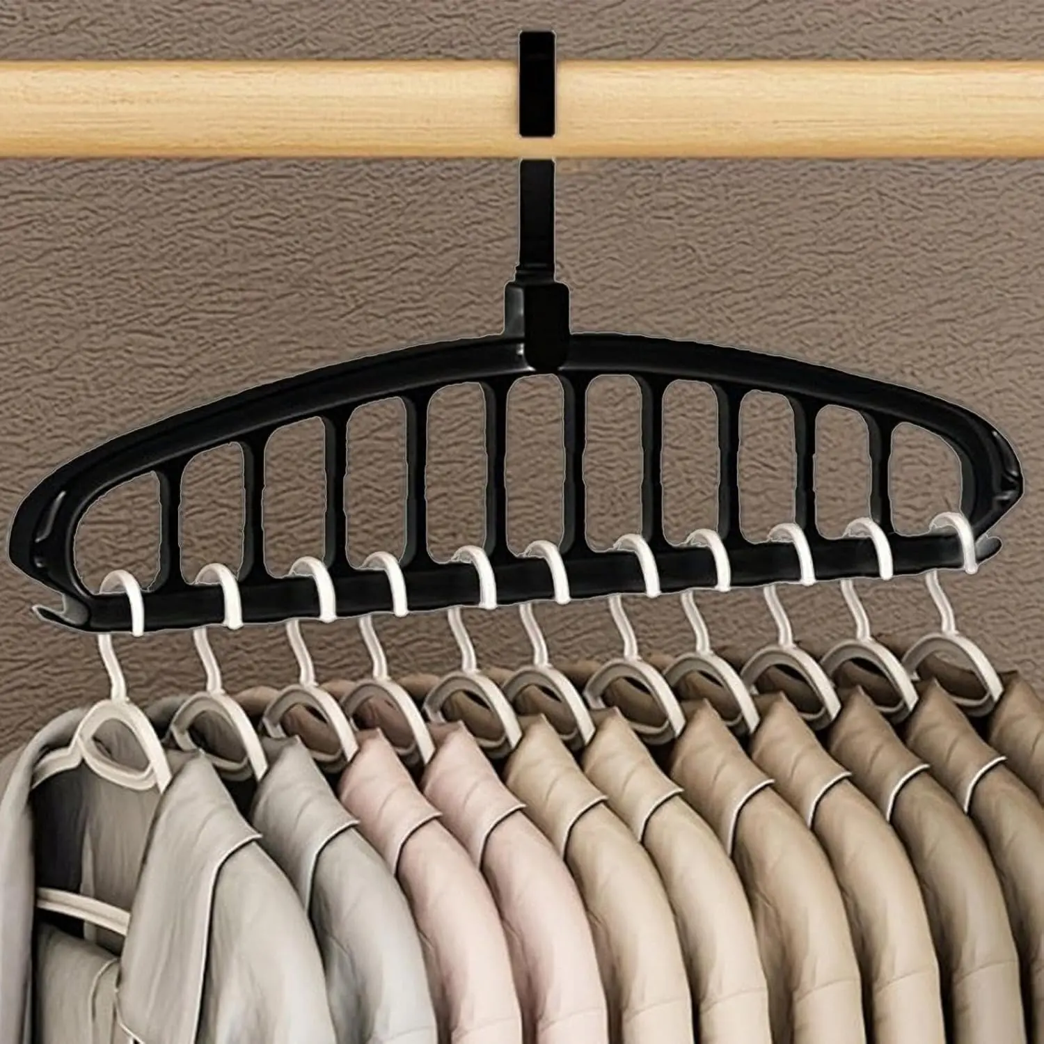 Rotatable Folding Clothes Hanger, 2 Count Modern Space-Saving Large-Capacity Rotating Clothes Hanger for Wardrobe & Dormitory, Bedroom Organizer Accessories, Household Items, Space Saving Hangers, Plastic Hangers, Storage Hangers(black)