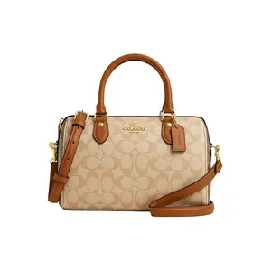 COACH Rowan 25 Logo Zip Crossbody Shoulder Handbag for Women, Coated Canvas, Medium Size, Light Khaki