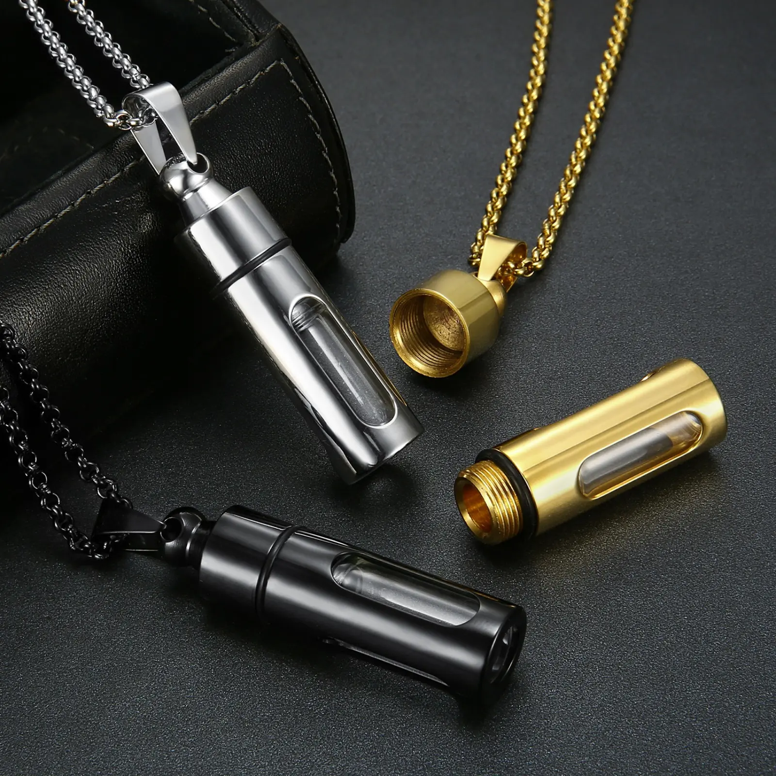 Creative Opening Bottle Glass Pendant Necklace - Stainless Steel Chain, Adjustable Charms Necklace, Perfume/Wishing Bottle Holder, Chic Jewelry, Adult Accessory, Anniversary/Birthday Gift, Necklaces For Women
