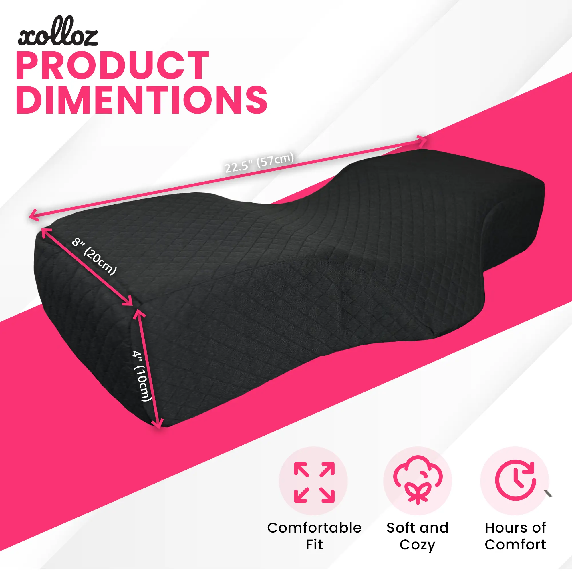 Pillow for Eyelash Extensions - Curved Lash Bed Pillow with Neck and Back Support, Pillow for Eyelash Extensions, Two Pockets for Tools On The Sides of Pillow - Black (New Type)