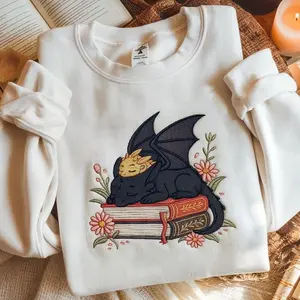 Embroidered Dragon Book Embroidered Sweatshirt, Fantasy Book Reader Sweatshirt, Fourth Wing Sweater, Basgiath War College Shirt, Dragon Book Lover Shirt