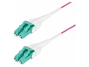StarTech 20m 66ft LC to LC UPC OM4 Multimode Fiber Optic Cable Erika Violet 50/125 100G Uniboot Fiber Jumper Cord OFNR Riser OM4RLCLC20M