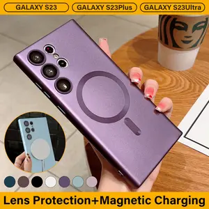 HISTORYOO Soft TPU Case For Samsung Galaxy S25 S24 Ultra S23 Plus S22 S21 S20 New Magnetic Cover Soft Imitation metal design, ultra-thin, does not affect the signal For Magsafe Case Magnetic Charging Shockproof Bumper Camera Lens Cover protection