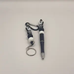 Zebra Beaded Pen and Clip Keychain Set for Stylish Accessory Lovers