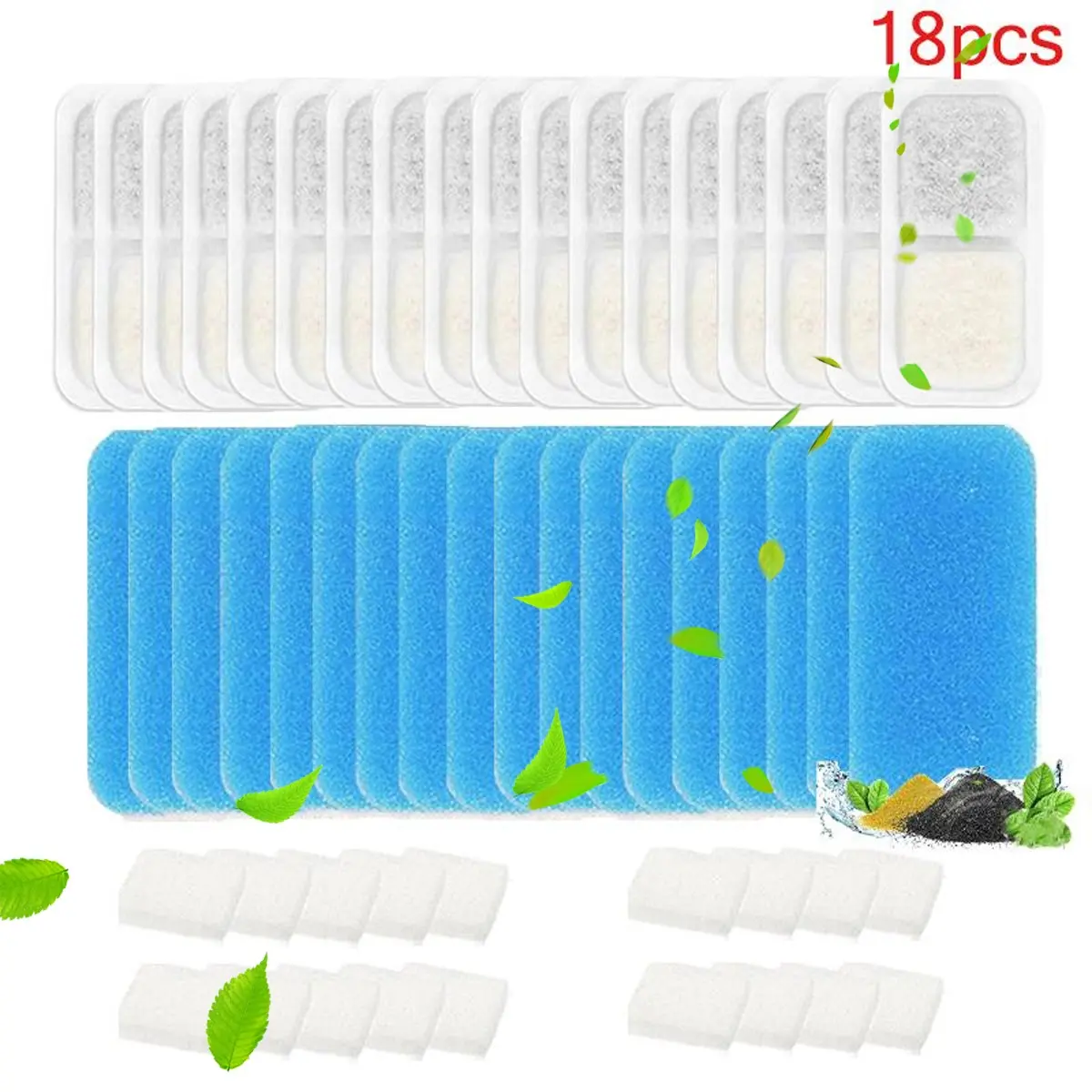 18-Pack Cat Water Dispenser Water Fountain Filters, 64oz/2L Stainless Steel Pet Drinking Machine Replacement Filters, Multi-Stage Filtration