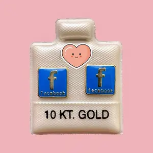 Facebook Earrings 10 KT Gold Plated with Heart Design and Facebook Logo Charms