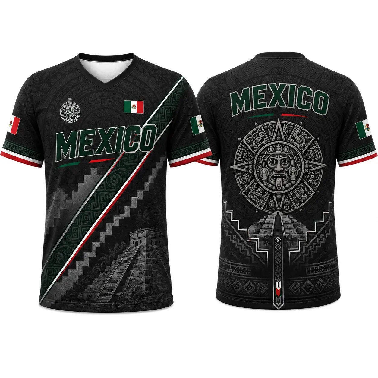 2026 Unisex Mexico Heritage V-Neck Graphic Tee, Breathable Mesh Short Sleeve Shirt, Green & White Casual Summer Top gift