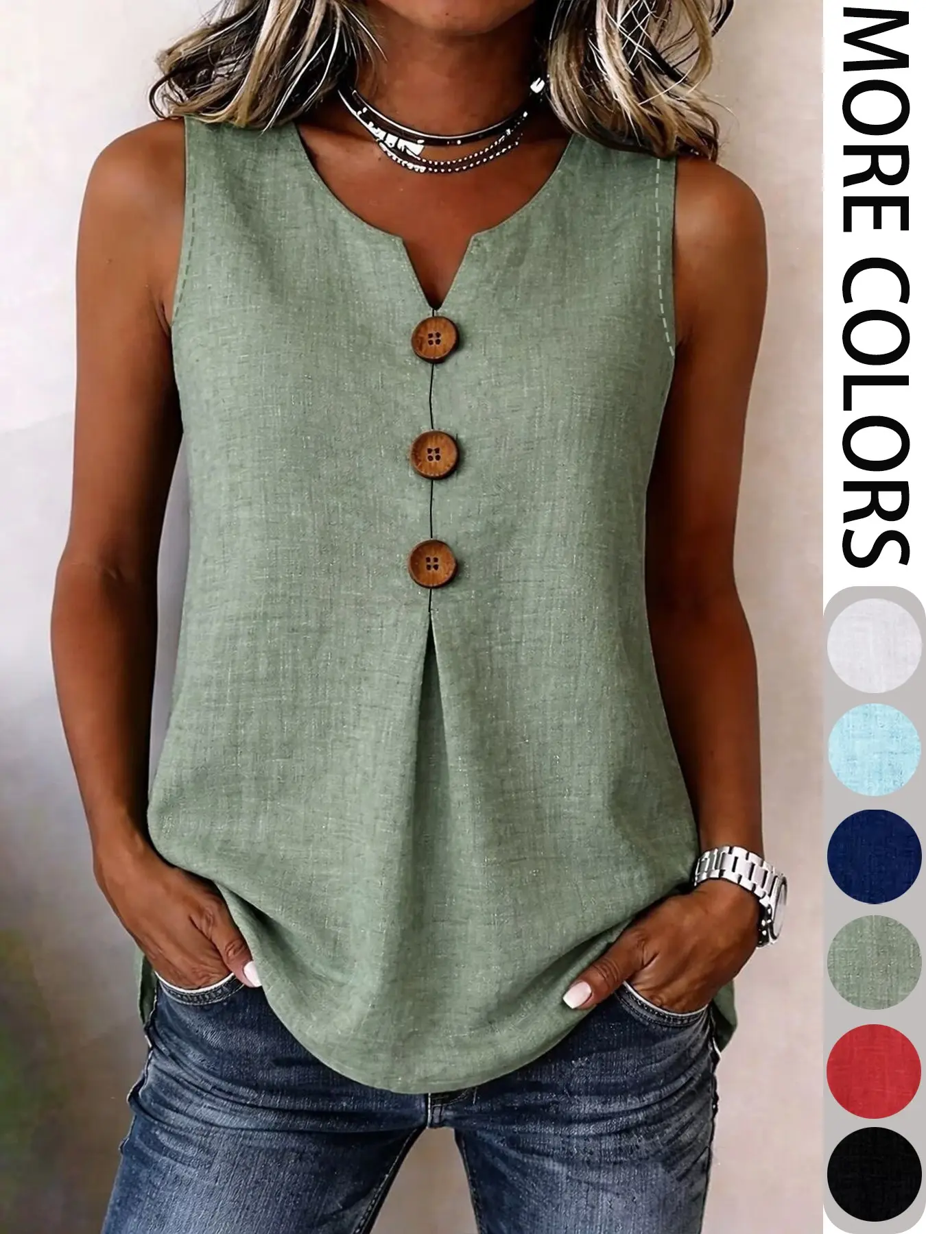 Women's Sleeveless Button Front Tank Top, Comfortable Stylish Casual Blouse for Work, Vacation & Daily Wear