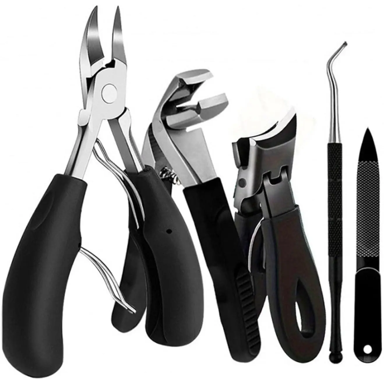 Nail Supplies 5-Piece Wide Jaw Heavy-Duty Clipper Kit for Thick Toenails, Ingrown Care & Senior Men’s Grooming Tools