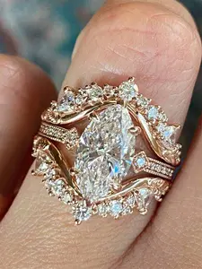 3 Pcs/Set Gorgeous Cubic Zirconia Cz Bling Ring Set For Women Wedding Rings Bridal Rings For Wedding Engagement Anniversary Jewelry Valentine's Day Gift