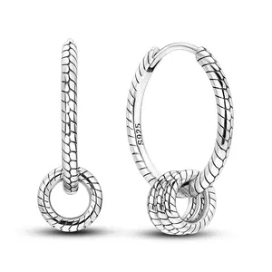 Double Hoop Drop Earrings 925 Sterling Silver, Textured Rope & Intertwined Design For Everyday Wear/Anniversary/Birthday