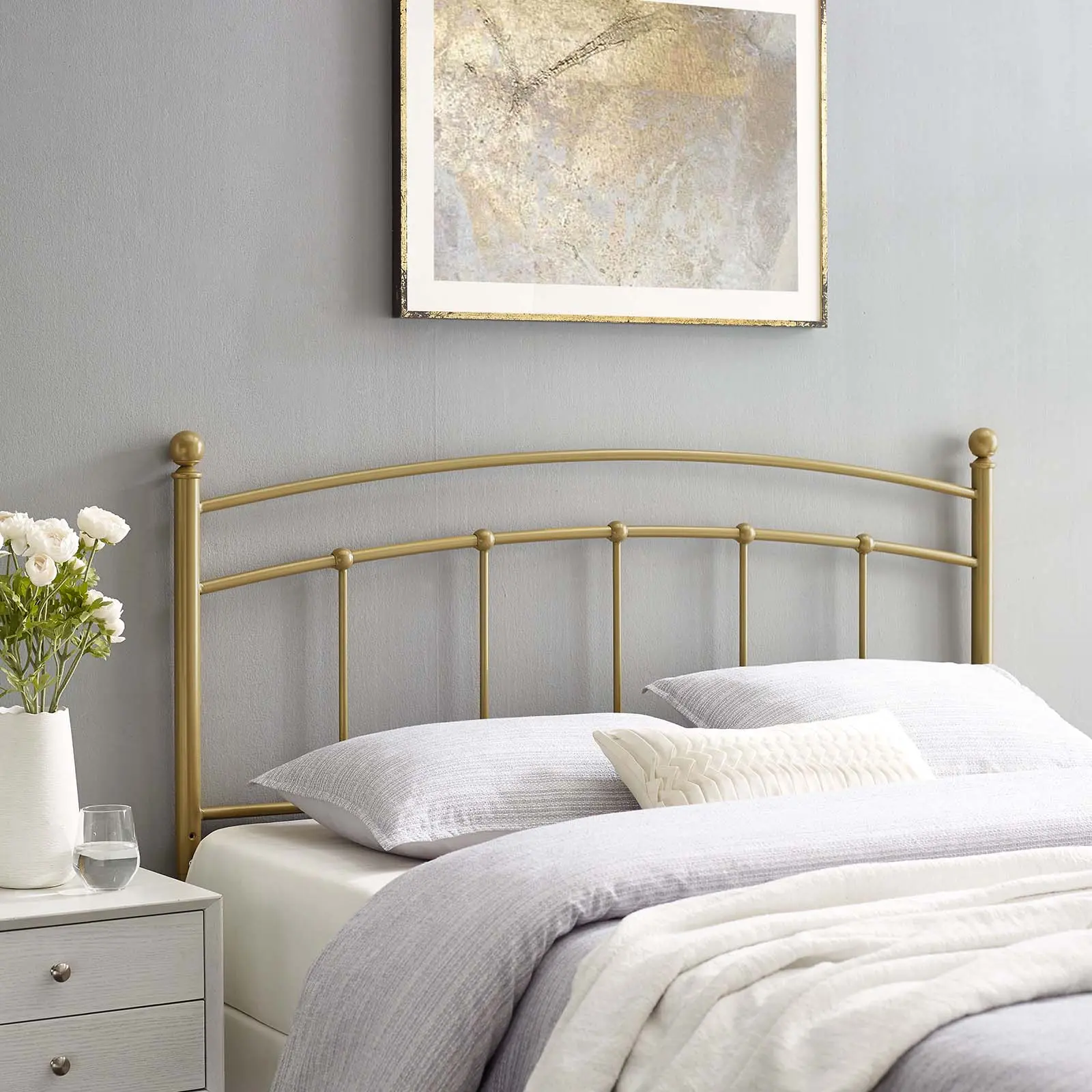 Modway Abigail King Metal Headboard in Gold