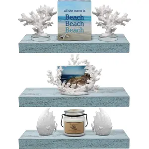 Coastal Rectangle Floating Shelves (3-Pack) Decor Platform Wall Wood